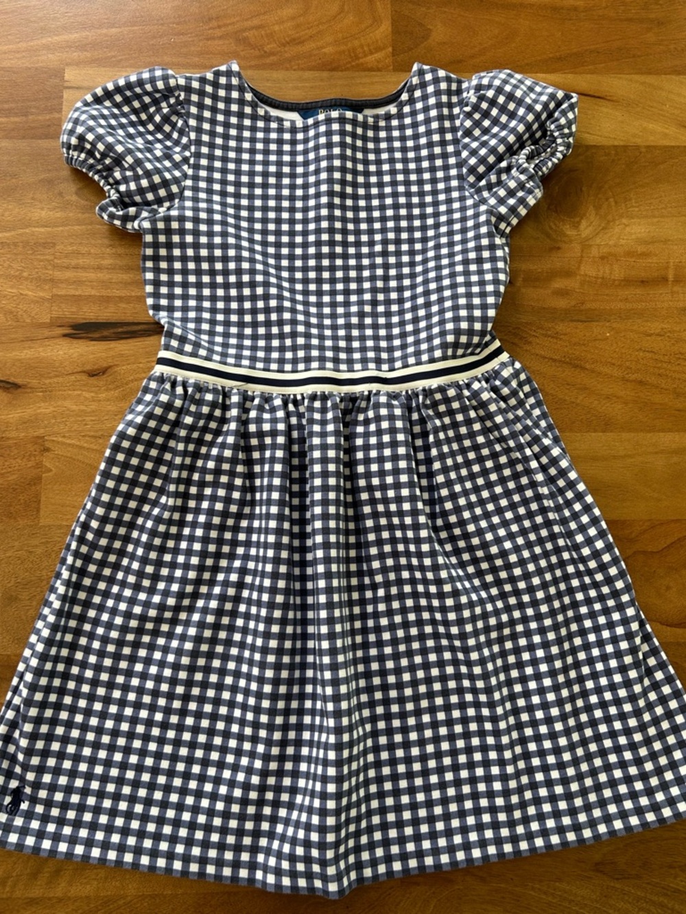 Polo by Ralph Lauren Navy and White Gingham Puff Sleeve Dress